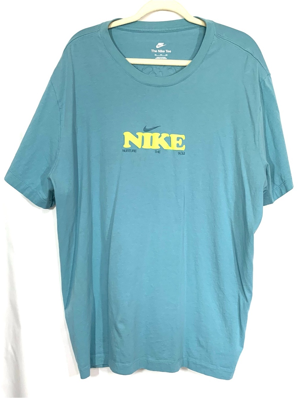 Nike Men's Teal Short-Sleeve Logo Tee with Yellow Script 3X
